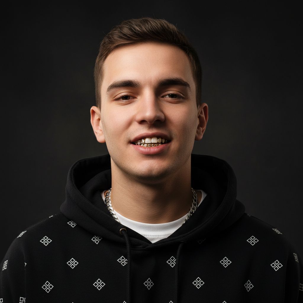 Cliente Elements sorrindo com grillz